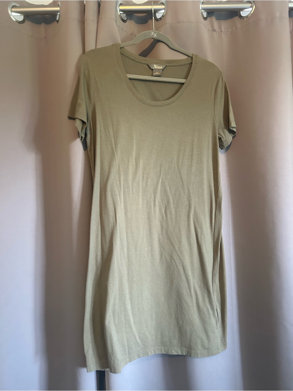 Olive Green Scoop Neck T‑Shirt Dress